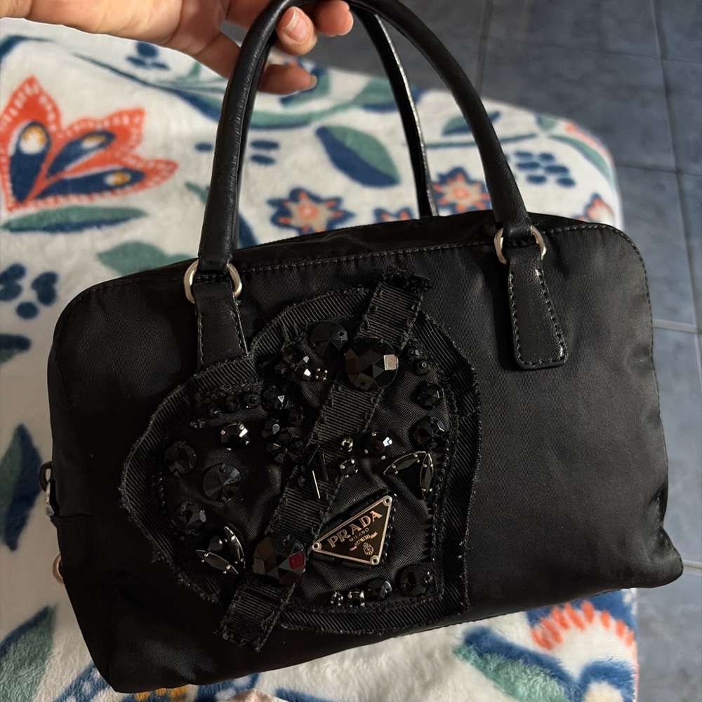 Prada Heart Bijou Nylon Mini Bag Evening Nero